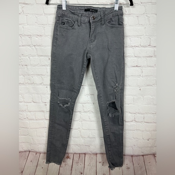 KanCan Gray High Waisted Distressed Skinny Jeans Womens‎ Size 5 26 - Picture 1 of 5